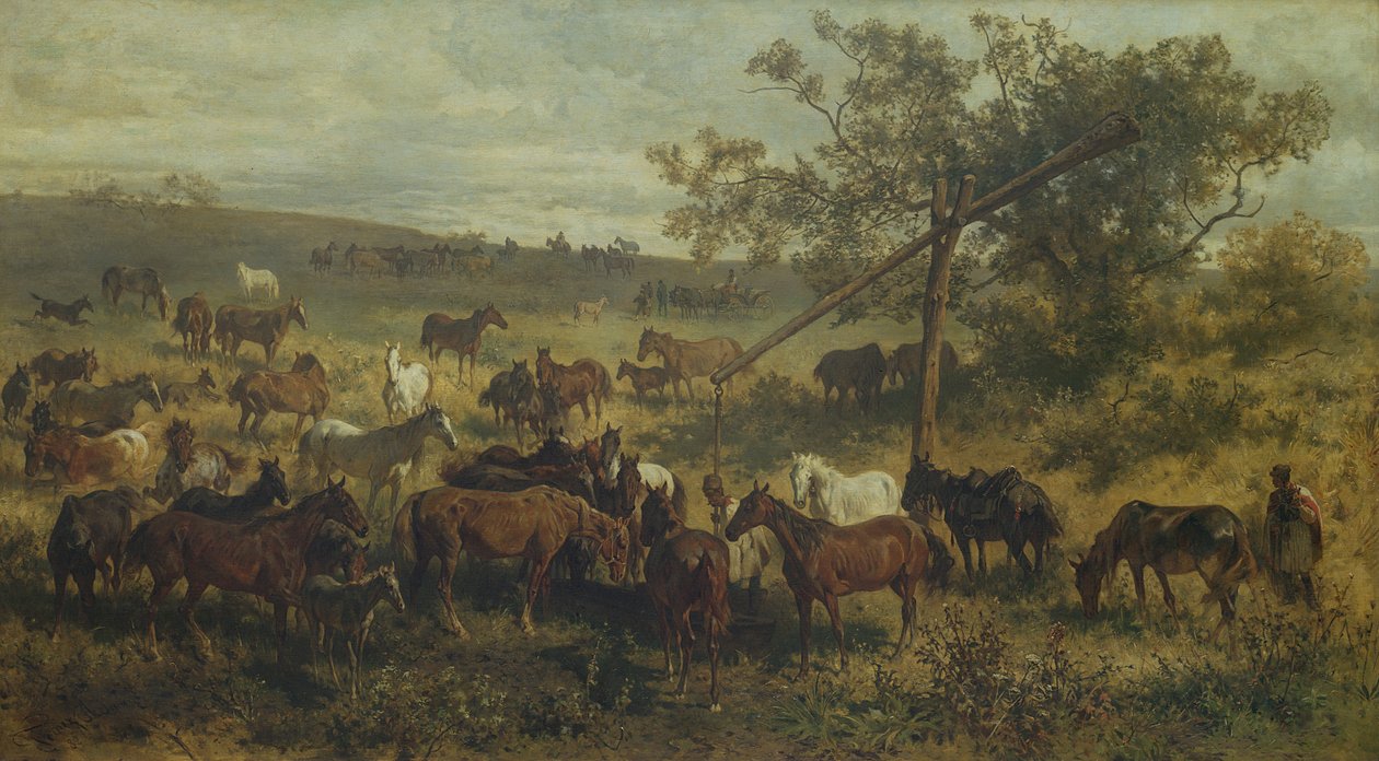 Bir Yalaktaki Atlar, 19. yüzyıl by Franz Adam