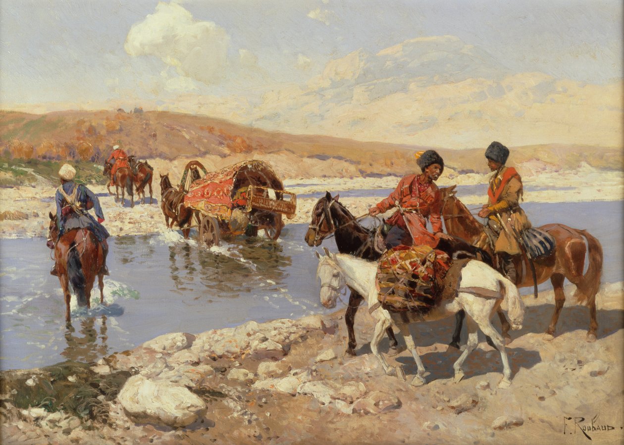 Nehri Geçerken (tuval üzerine yağlıboya) by Franz Alekseevich Roubaud