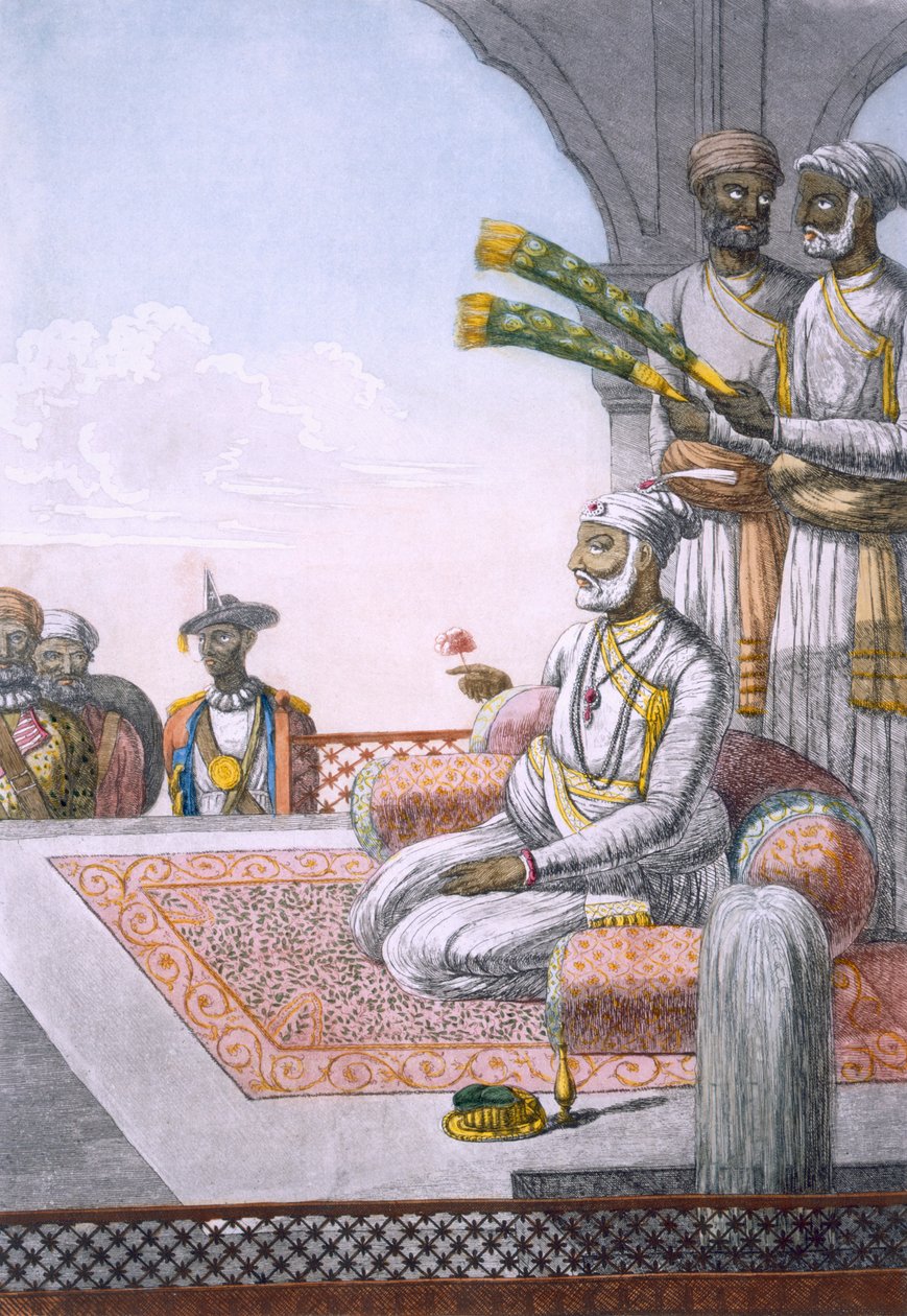 Görevlileri olan bir Rahjah, pub. 1808-12. by Franz Balthazar Solvyns
