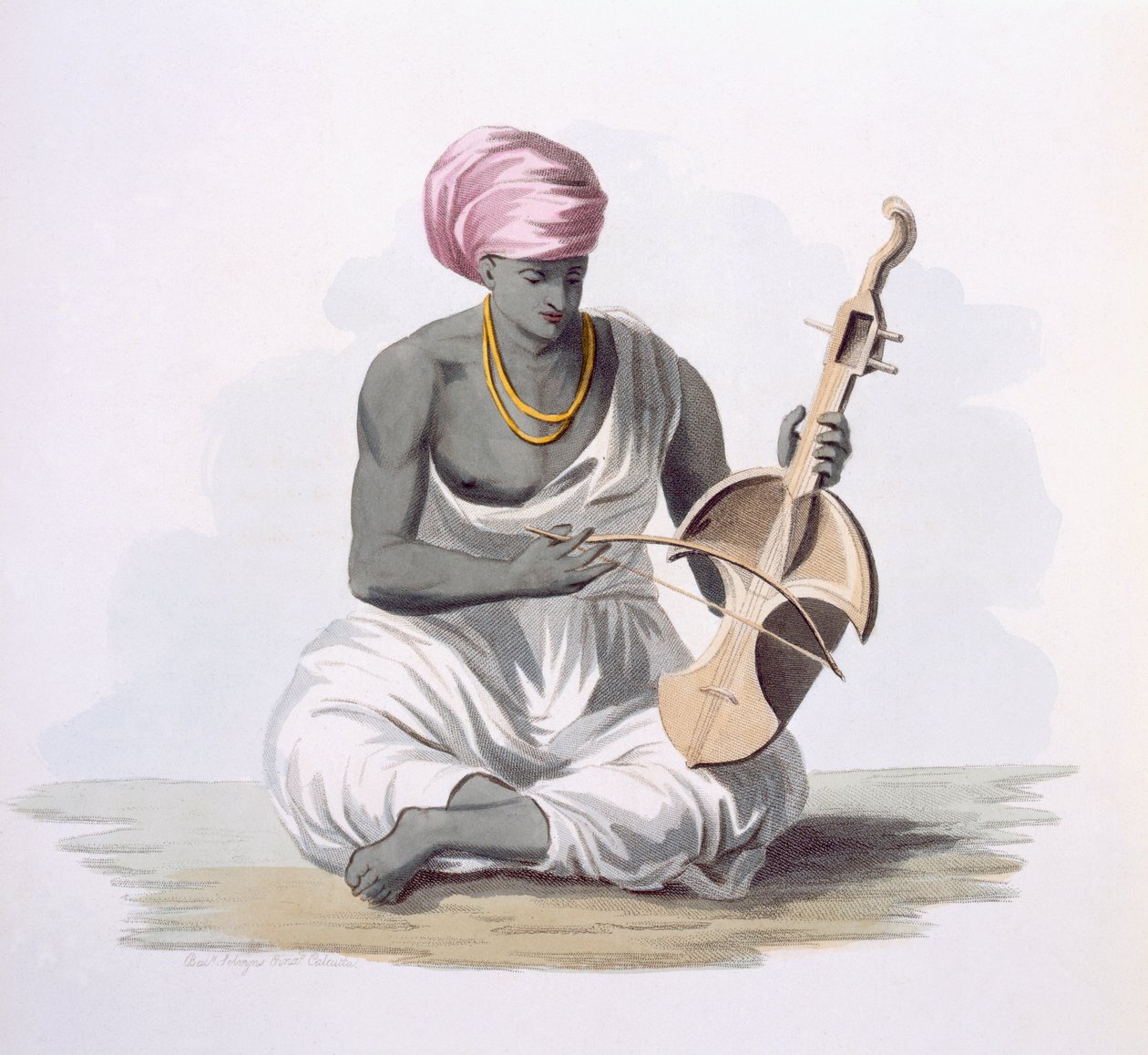 E. Orme tarafından 'Hindistan'ın Kostümleri'nden bir Sarinda veya Hindustan tipi keman, 1804 (renkli gravür) by Franz Balthazar Solvyns
