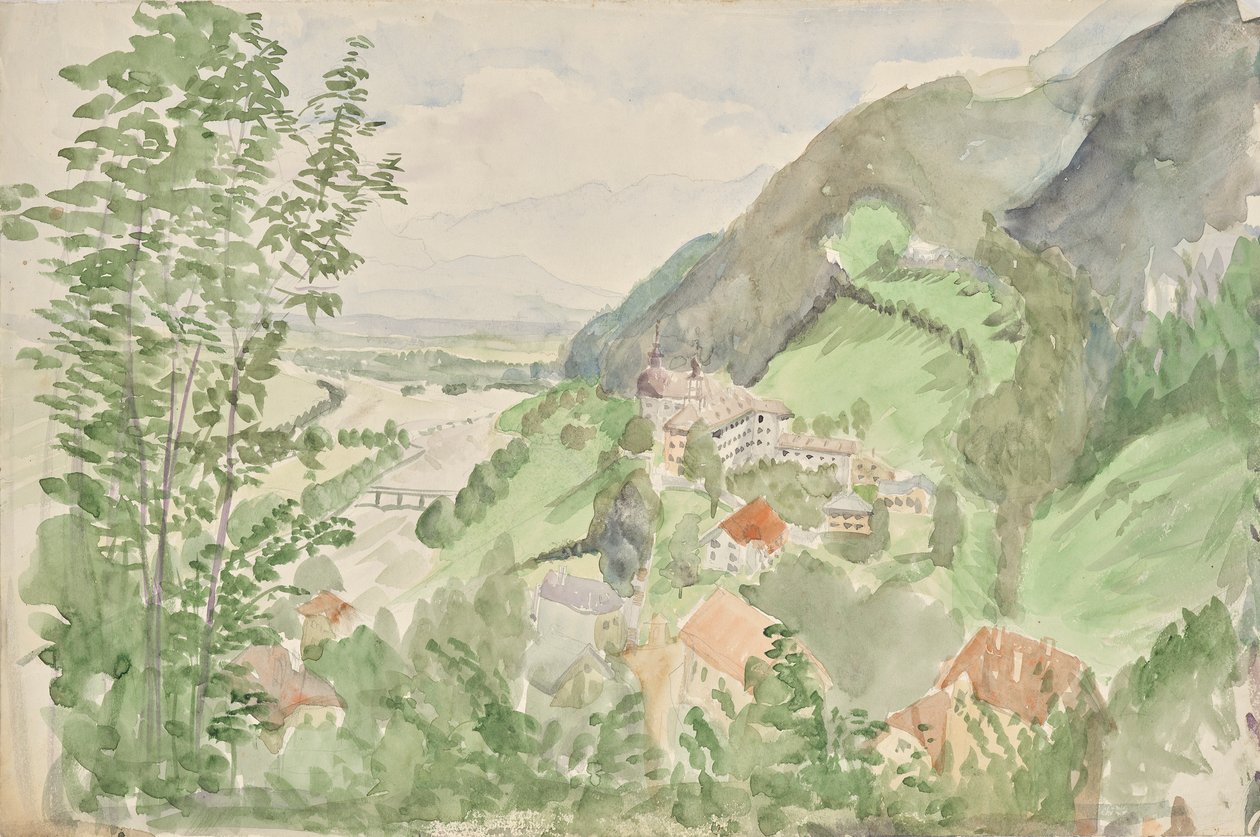 Bir kale ile dağlarda nehir manzarası by Franz Barwig d. Ä.