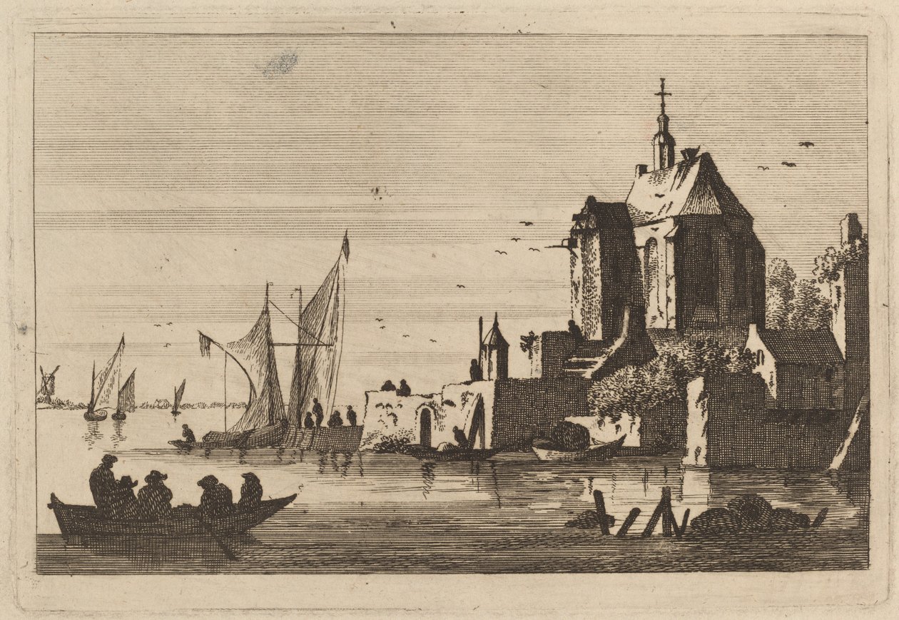Ön Planda Kayık Olan Bir Girişte Kilise by Franz Edmund Weirotter