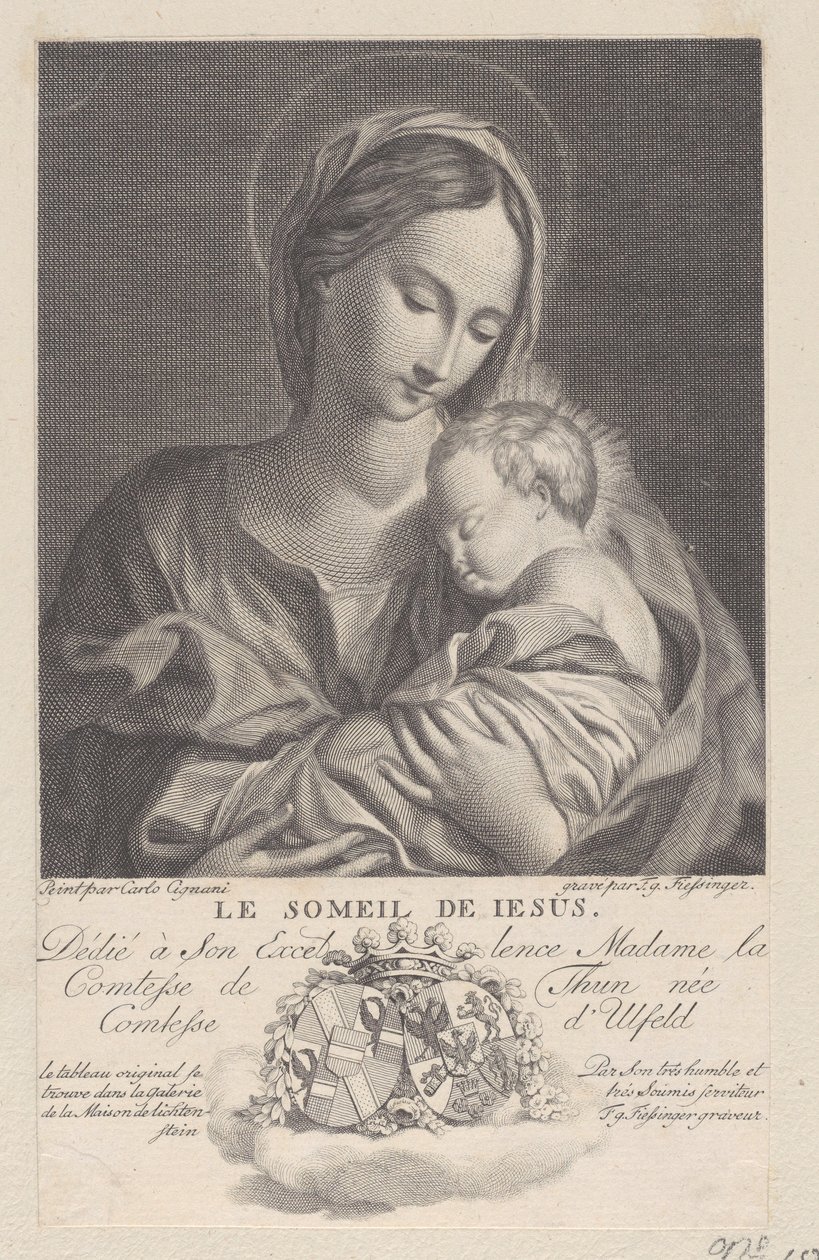 Bakire ve Çocuk, kollarında uyuyan Mesih çocuğuyla Le Soleil de Jesus, 1743-1807. by Franz Gabriel Fiessinger