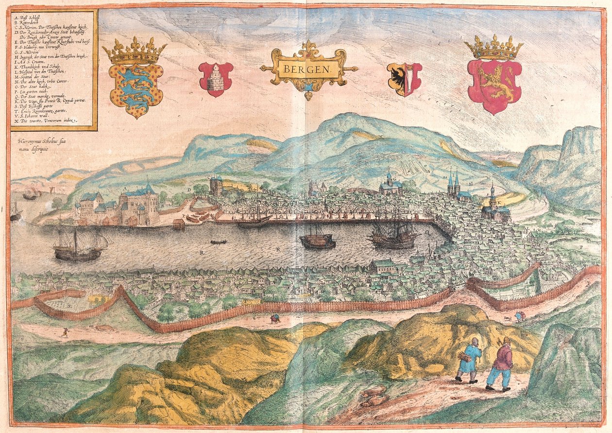 Bergen, Norveç (gravür by Franz Hogenberg