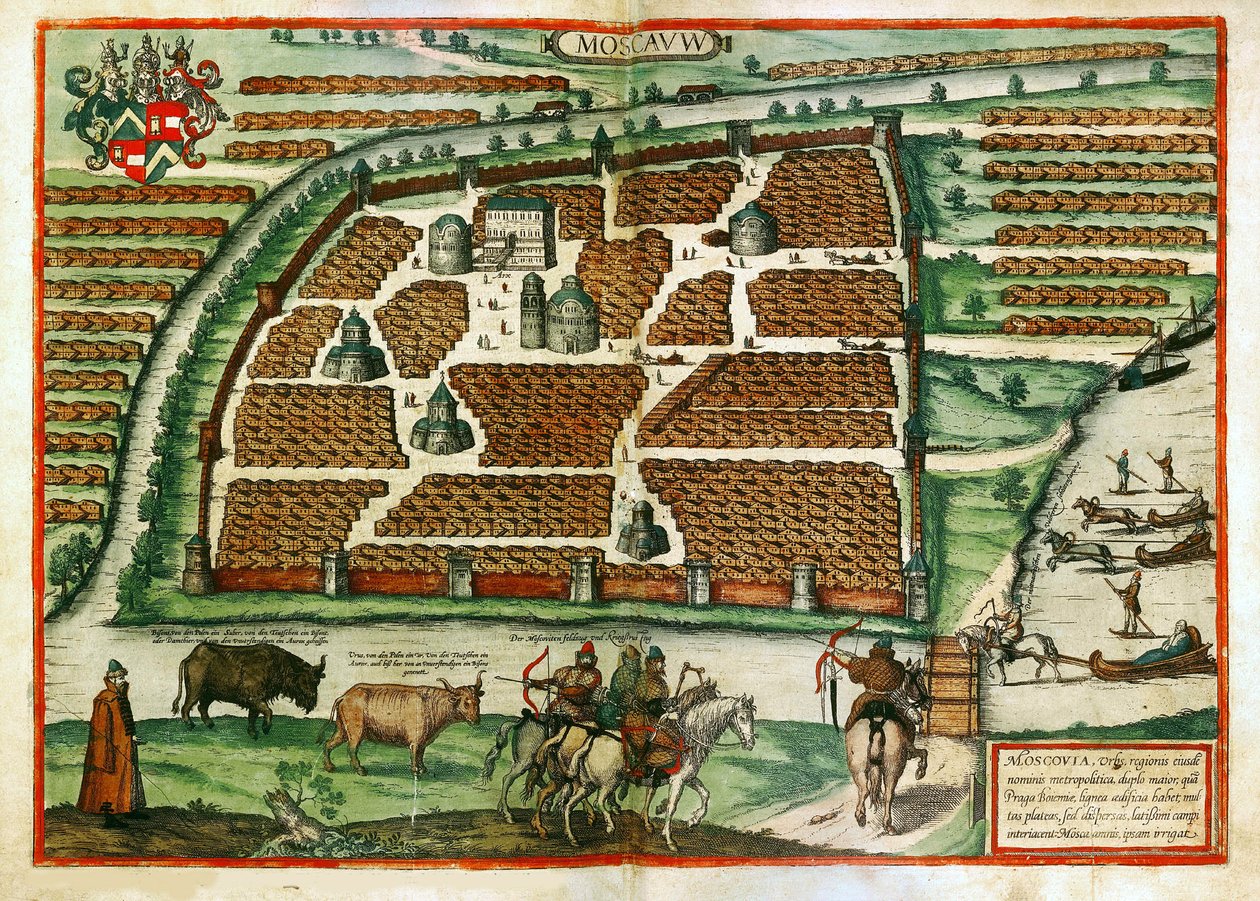 Carte de Moscou (Russie) - Oeuvre de Frans Hogenberg (1535-1590), dünyadan gravür ve aquarelle extraite by Franz Hogenberg