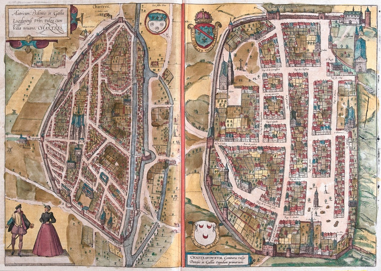 Chartres ve Chateaudun, Fransa (gravür by Franz Hogenberg