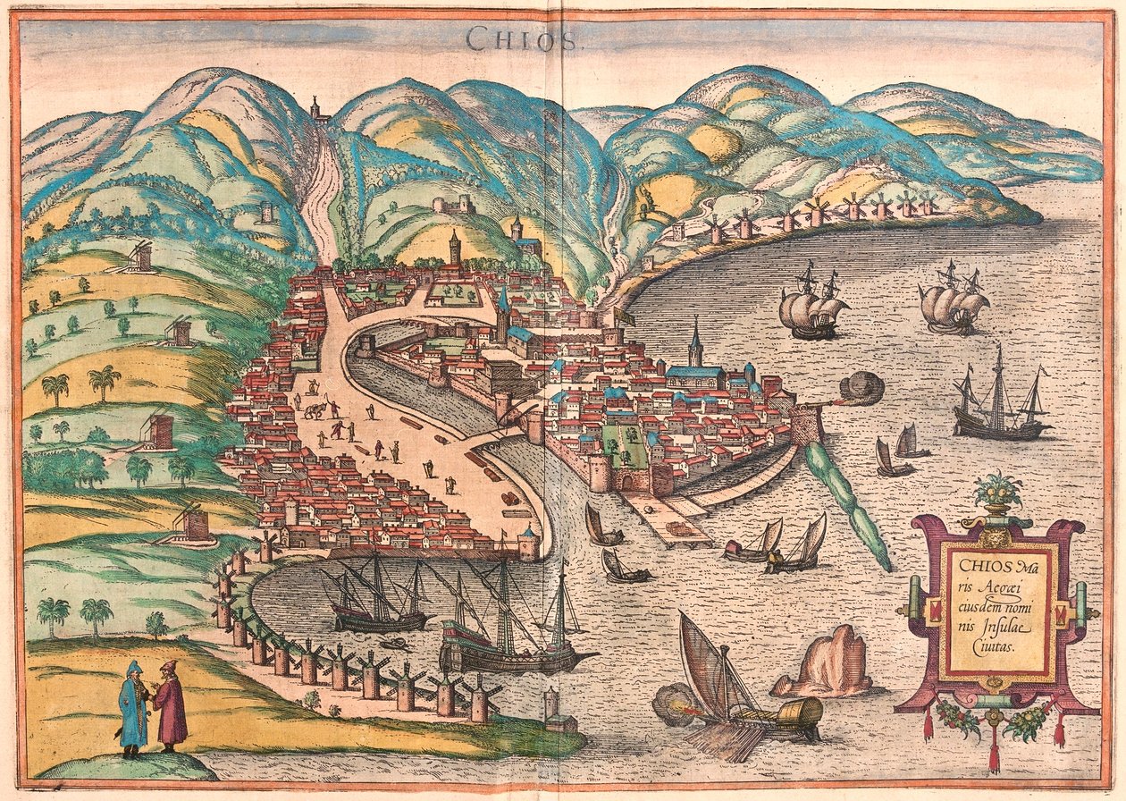Sakız Adası veya Sakız Adası, Yunanistan (gravür by Franz Hogenberg