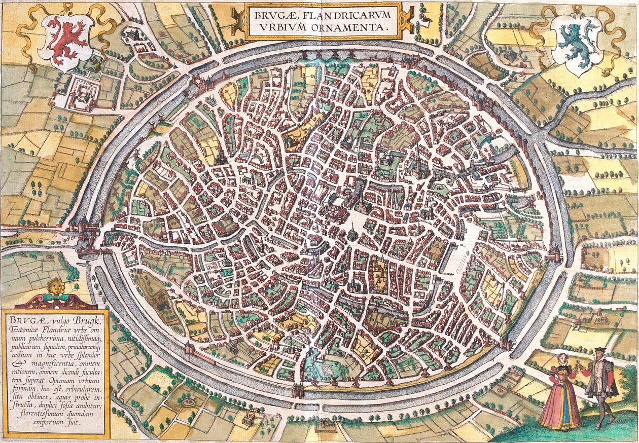 Bruges Haritası (Brugae), Belçika (gravür by Franz Hogenberg
