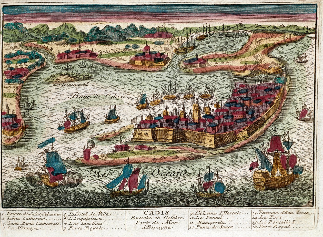 Cadiz - İspanya haritası (gravür by Franz Hogenberg