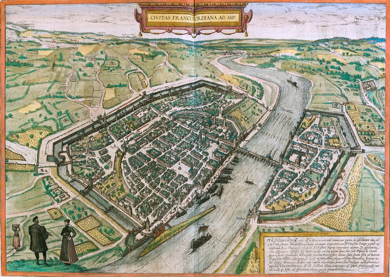 Frankfurt Haritası (Francofordia), Almanya (gravür by Franz Hogenberg