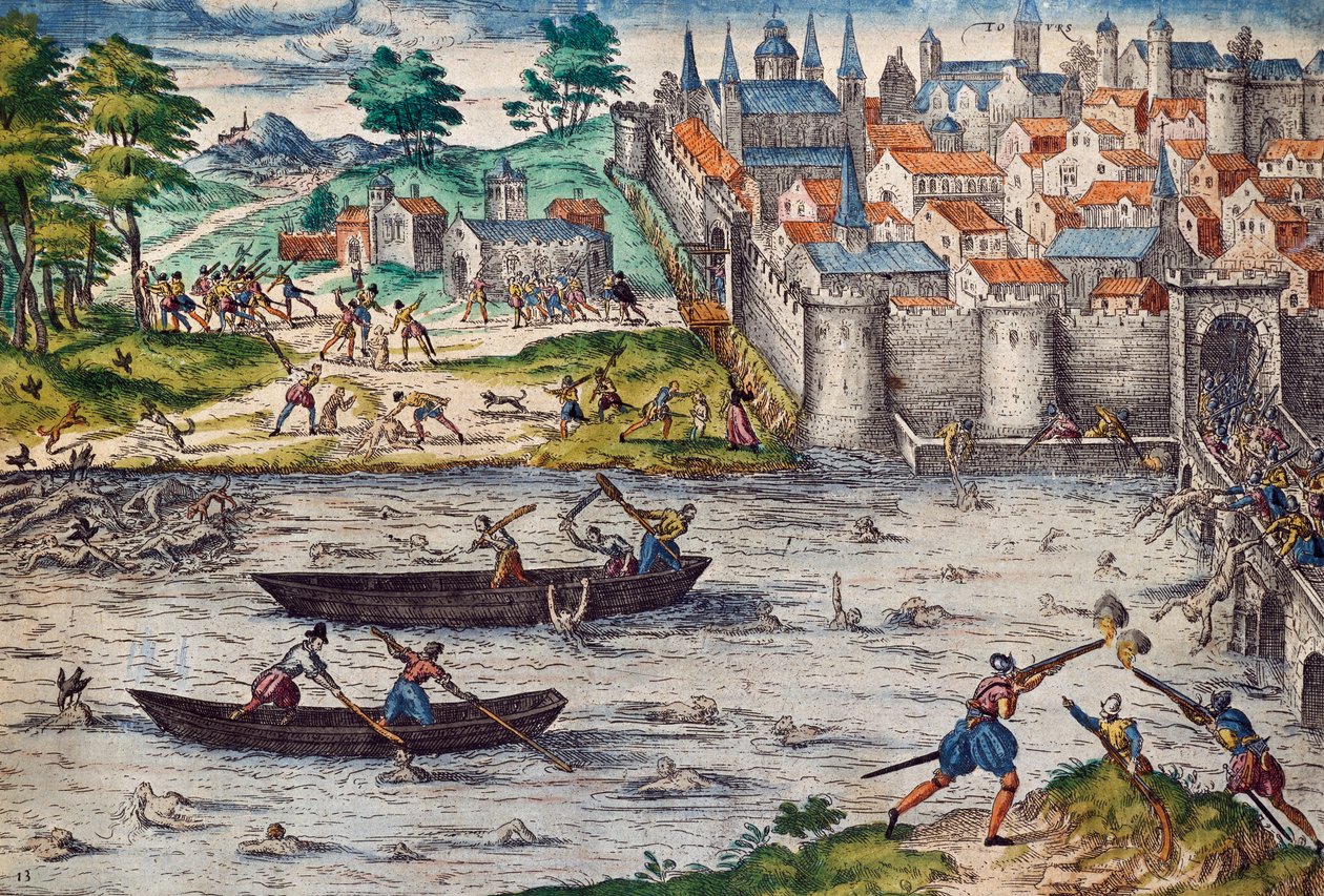 Tur Katliamları, Temmuz 1562'de Huguenotlara Karşı Din Savaşları sırasında, gravür Franz Hogenberg (1535-1590), Fransa by Franz Hogenberg