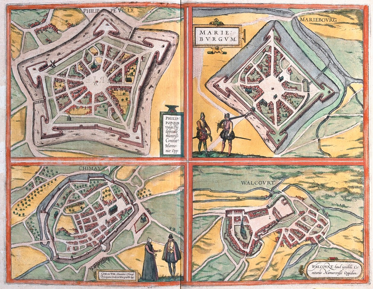 Philippeville, Mariembourg, Chimay ve Walcourt, Belçika (gravür by Franz Hogenberg