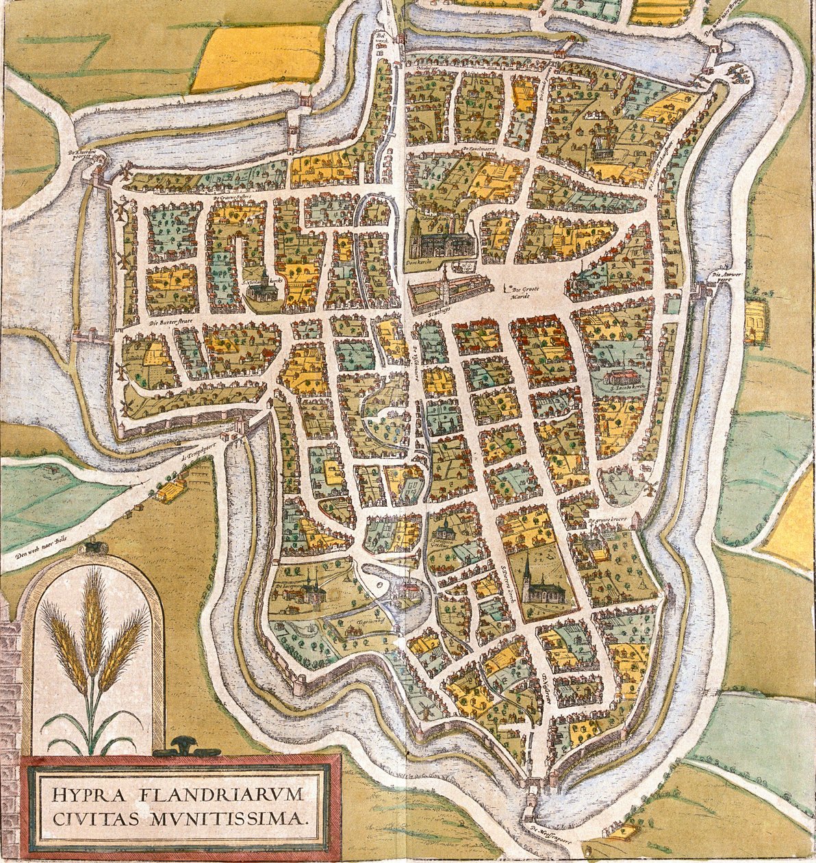Plan de Ypres (Hypra), Belçika (gravür by Franz Hogenberg