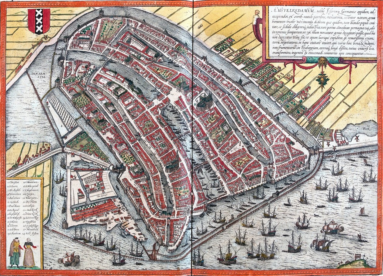 Amsterdam Planı (Amstelredamum), Hollanda (gravür by Franz Hogenberg