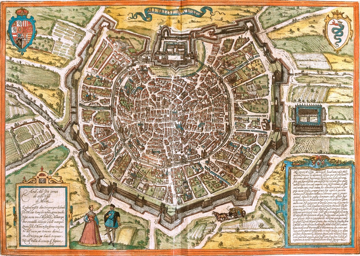 Milano Planı (Mediolanum), İtalya (gravür by Franz Hogenberg