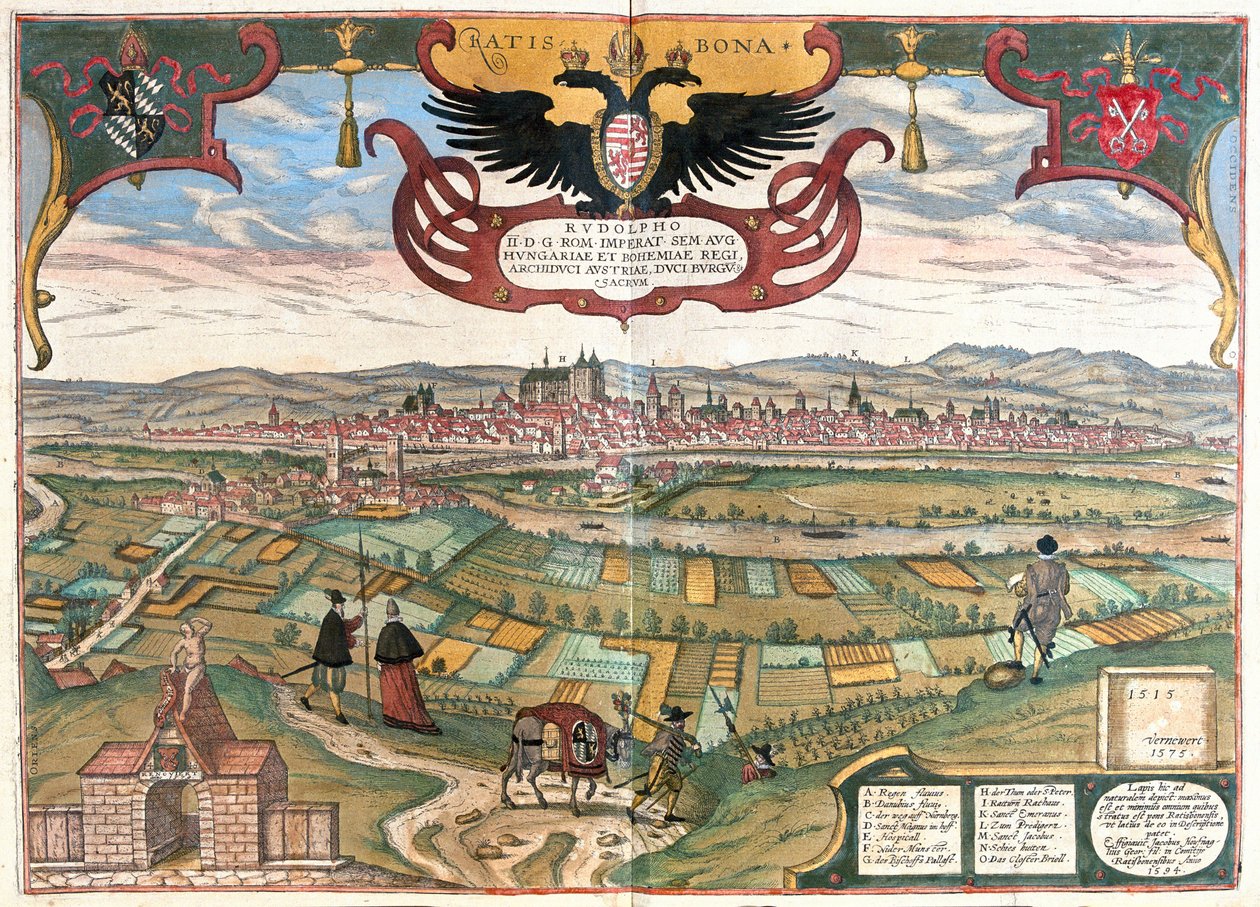İmparator Rudolf II, Almanya arması ile Regensburg by Franz Hogenberg