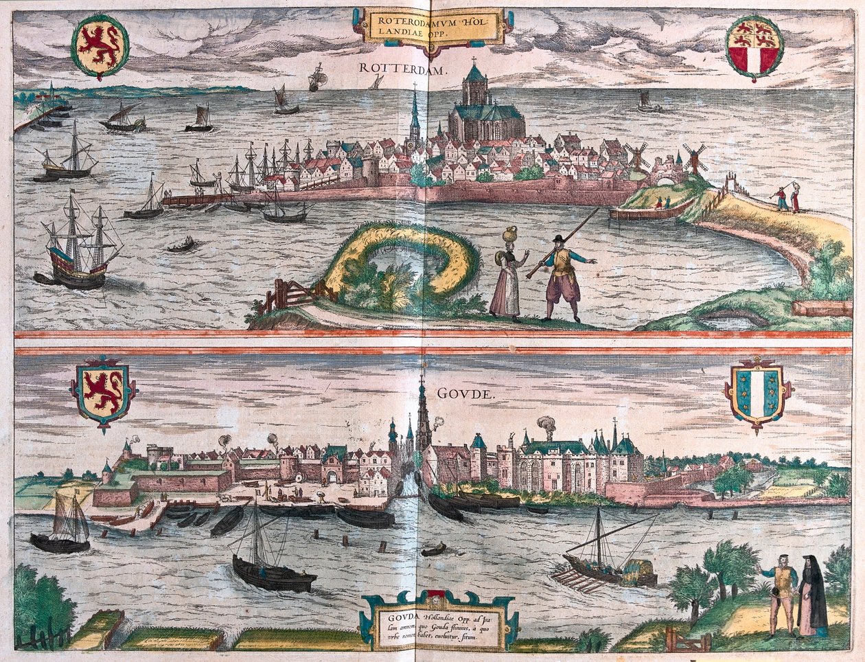 Rotterdam ve Gouda, Hollanda (gravür by Franz Hogenberg