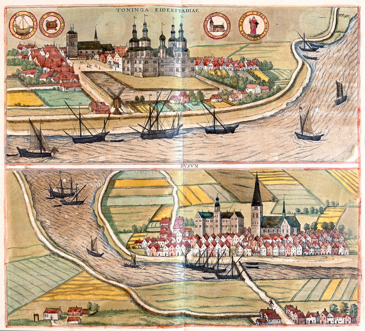 Tonning ve Husum, Almanya (gravür by Franz Hogenberg