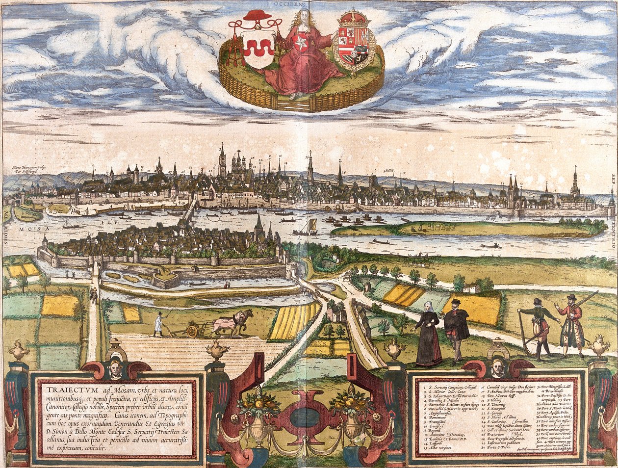 Maastricht görünümü (Trajectum ad Mosam), Hollanda (gravür by Franz Hogenberg