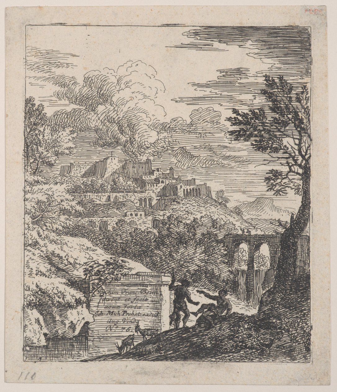 Bir kaidenin yanında oturan iki çoban, arka planda sağda bir su kemeri, bir..., yakl. 1700-25. by Franz Joachim Beich