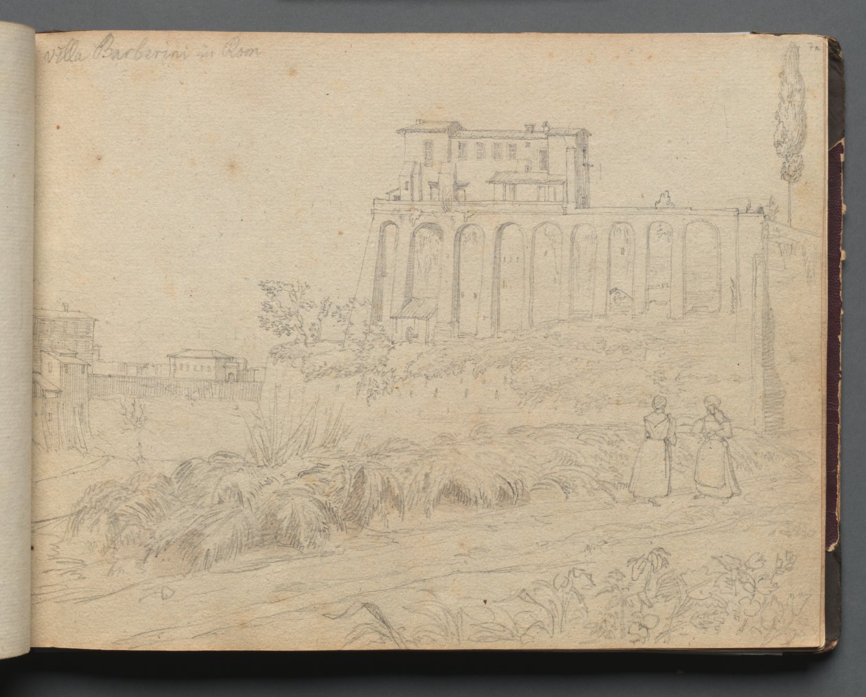 Roma ve Çevresi Manzaralı Albüm, Peyzaj Çalışmaları, sayfa 07a: "Roma'da Villa Barberini" by Franz Johann Heinrich Nadorp