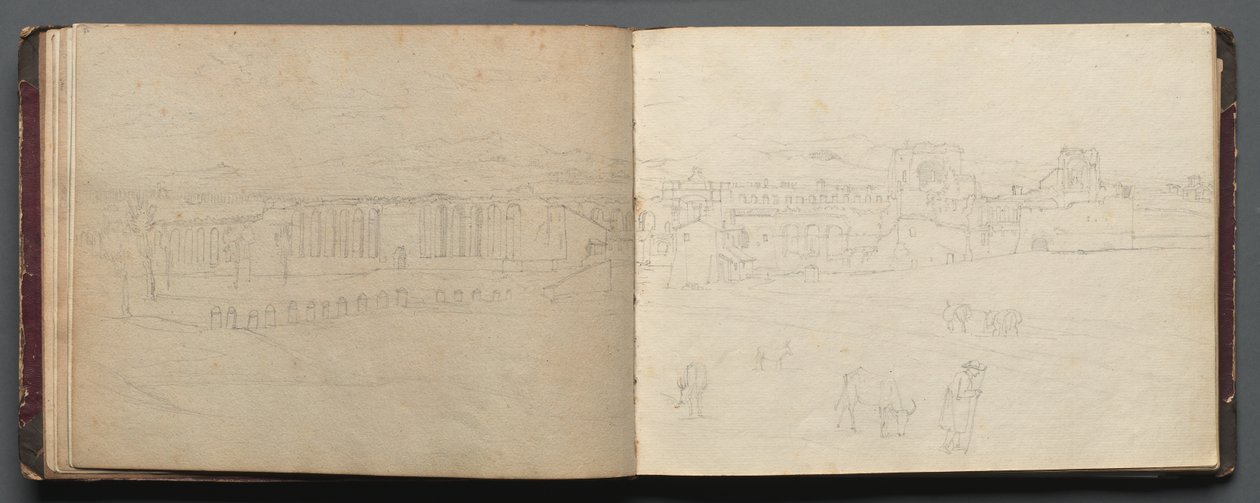 Roma ve Çevresi Manzaralı Albüm, Peyzaj Çalışmaları, sayfa 08b ve 09 a: Panoramik görünüm…. by Franz Johann Heinrich Nadorp