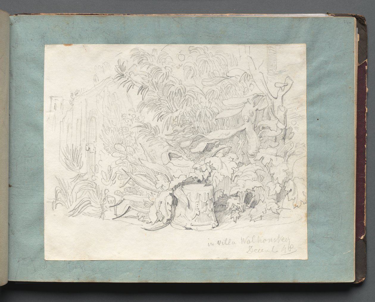 Roma ve Çevresi Manzaralı Albüm, Peyzaj Çalışmaları, sayfa 24a: "Villa Walkonsky'de" by Franz Johann Heinrich Nadorp