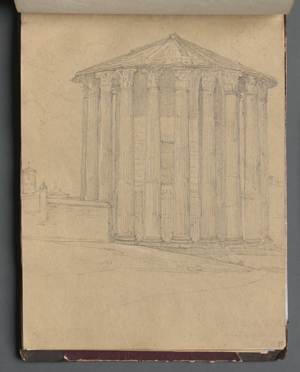 Roma ve Çevresi Manzaralı Albüm, Peyzaj Çalışmaları, sayfa 32a: Roma Tapınağı. by Franz Johann Heinrich Nadorp