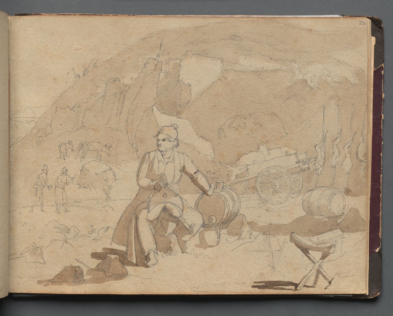 Roma ve Çevresi Manzaralı Albüm, Peyzaj Çalışmaları, sayfa 39a: Bir Manzarada Figür. by Franz Johann Heinrich Nadorp