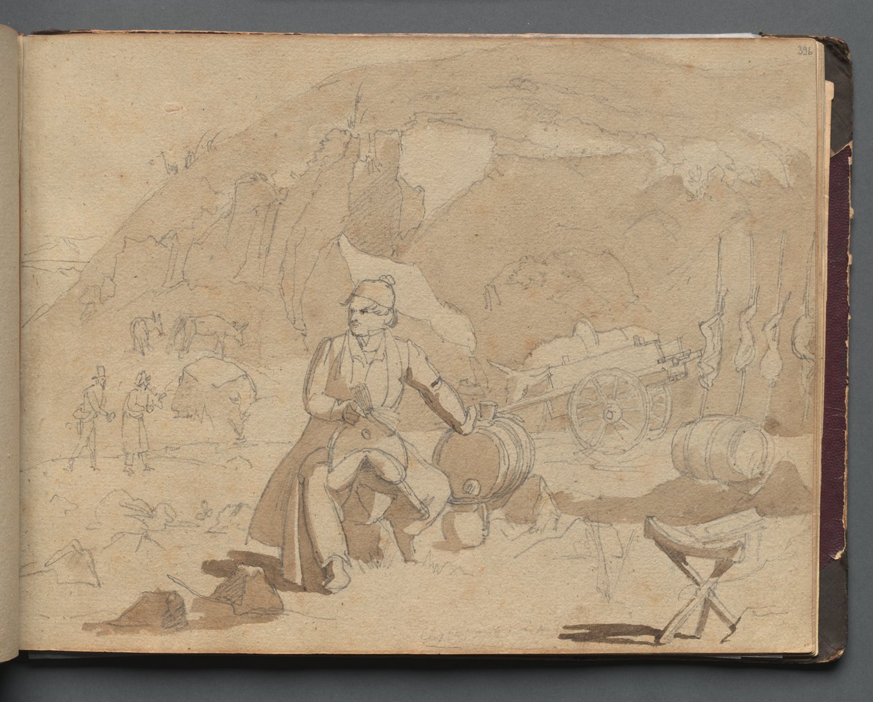 Roma ve Çevresi Manzaralı Albüm, Peyzaj Çalışmaları, sayfa 39a: Manzarada Figür by Franz Johann Heinrich Nadorp