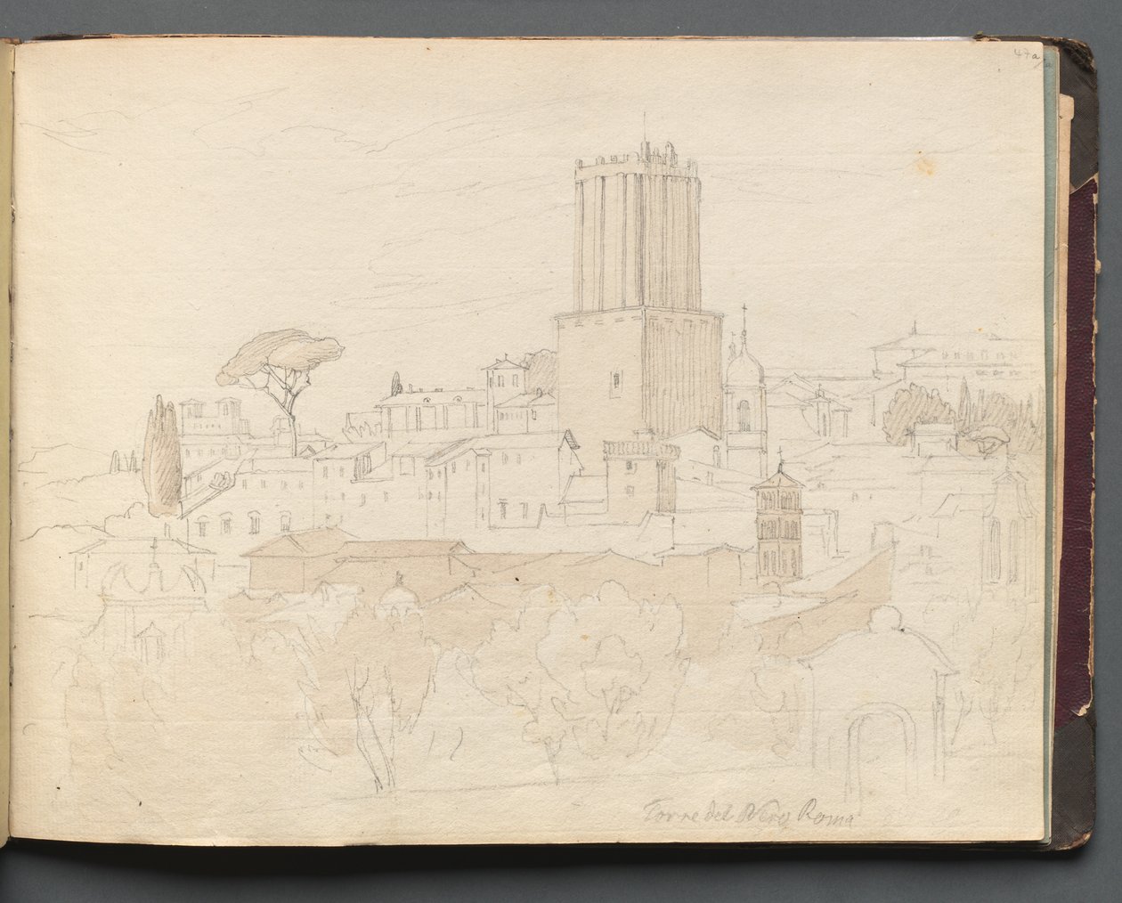 Roma ve Çevresi Manzaralı Albüm, Peyzaj Çalışmaları, sayfa 47a: Torre del Nero, Roma. by Franz Johann Heinrich Nadorp