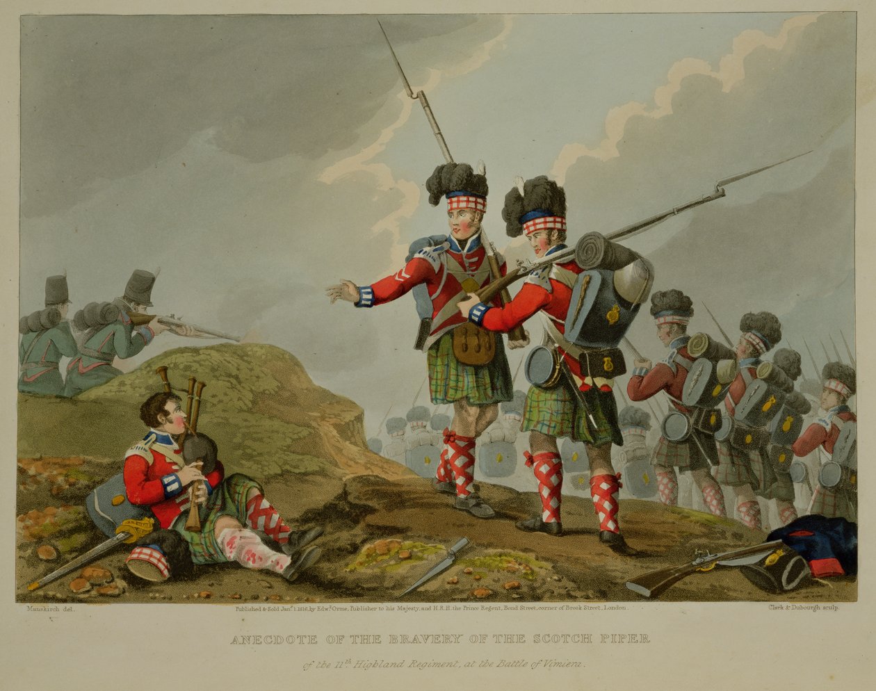John Heaviside Clark (c.1771-1863) ve Matthew Dubourg (fl.1813-20) tarafından 'Historic, Mili'den kazınmış, Vimiero Savaşı'nda 11. Highland Alayı'ndan Scotch Piper'ın Cesaretine İlişkin Anekdot by Franz Joseph Manskirch
