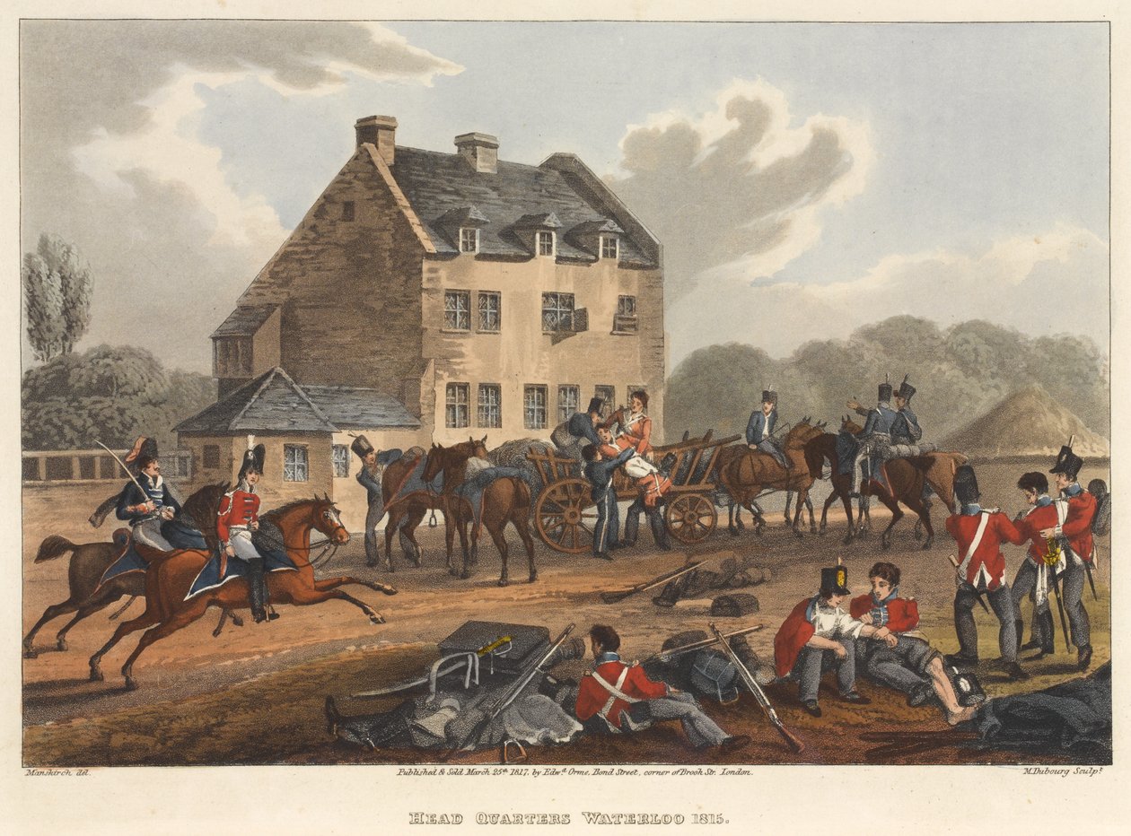 Genel Merkez Waterloo 1815, M. Dubourg tarafından oyulmuş, 1819 (renkli aquatint) by Franz Joseph Manskirch