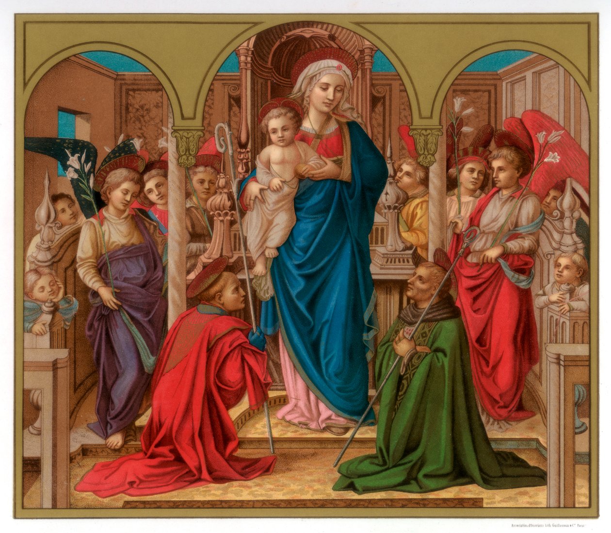 Aziz Fredianus ve Aziz Augustine ile Madonna ve Çocuk, 1437-1438 1870 by Franz Kellerhoven