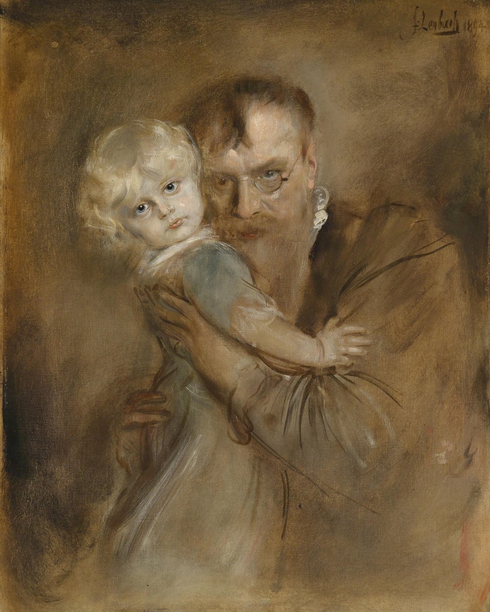 Kızı Marion ile otoportre by Franz von Lenbach