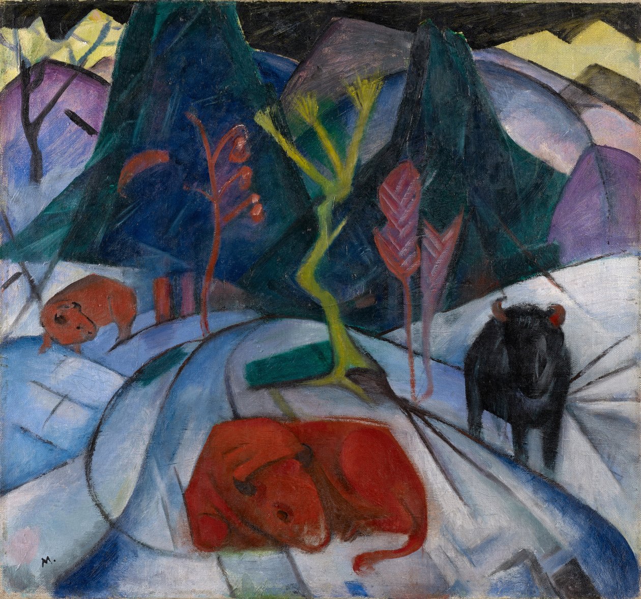 Kışın Bir Bizon Kırmızı Bizon, 1913. by Franz Marc