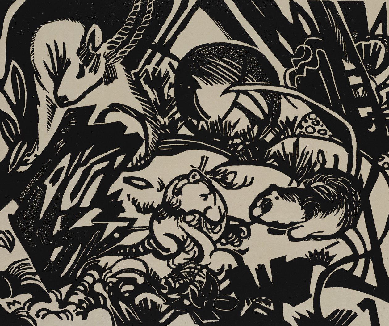 Hayvan Efsanesi (tahta baskı) by Franz Marc
