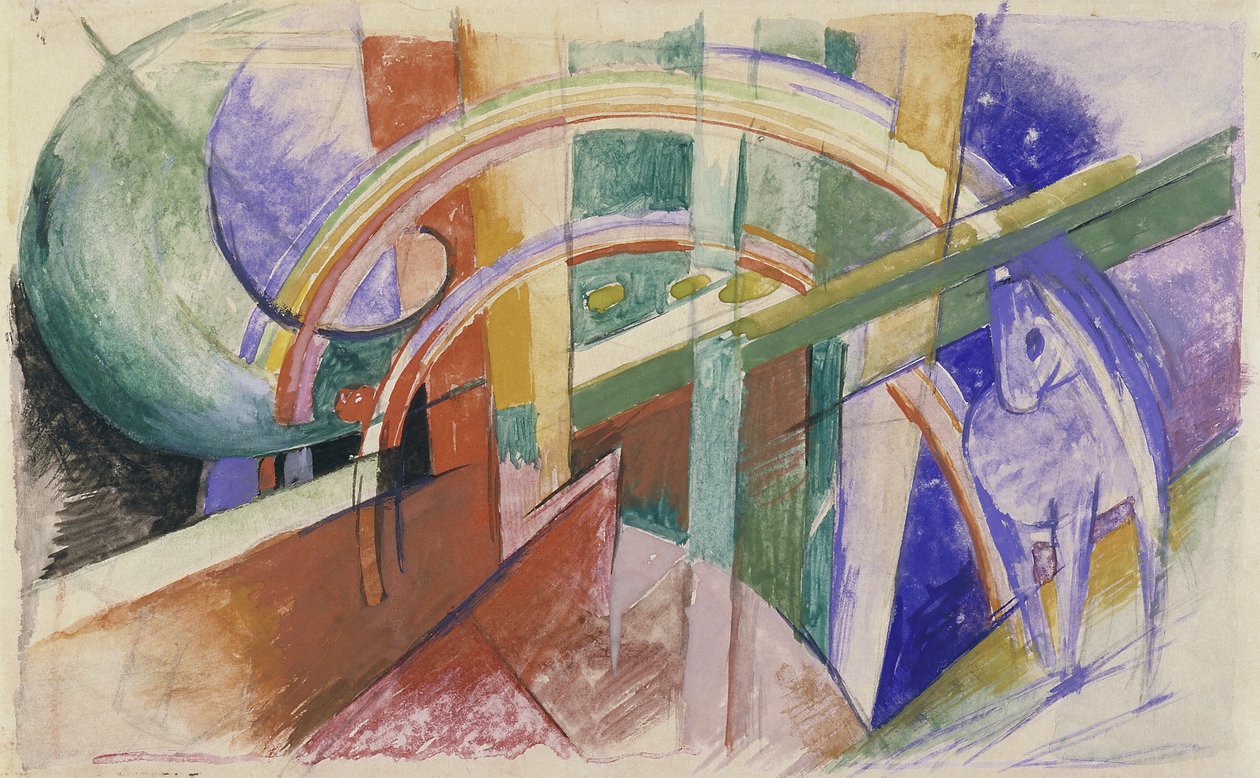 Gökkuşağı ile mavi at by Franz Marc
