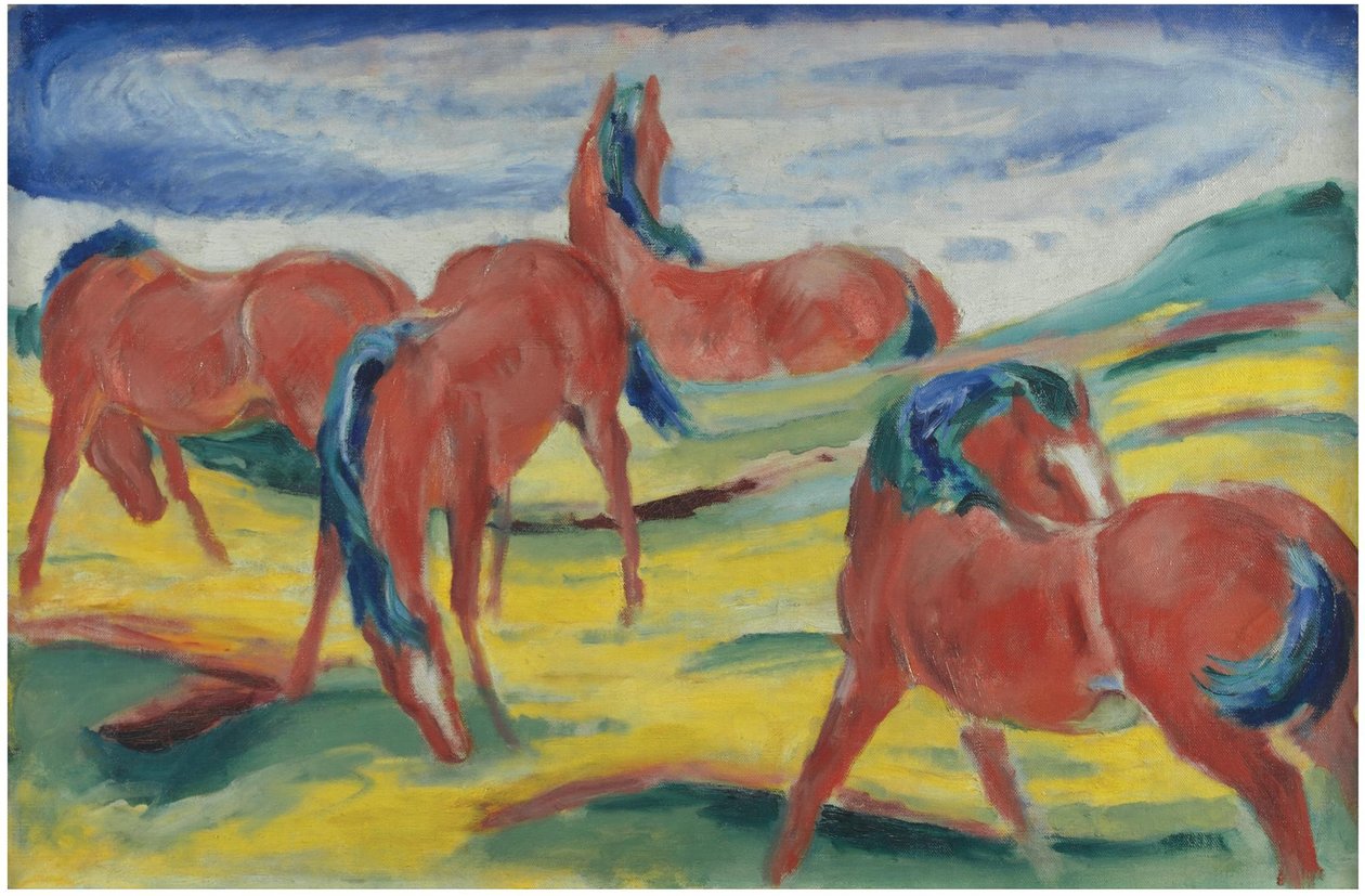 Otlayan atlar III, 1910 by Franz Marc