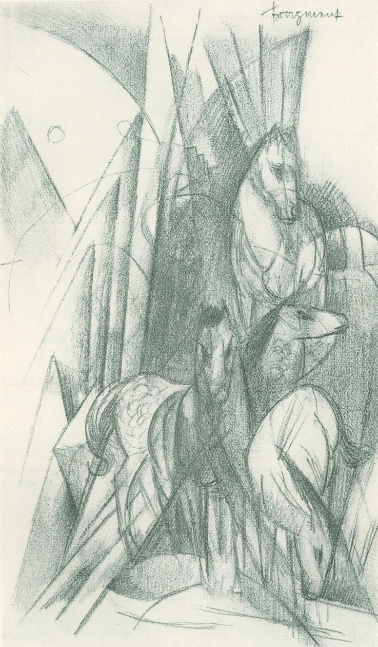 Atlar ve soyut şekillerden oluşan kompozisyon by Franz Marc