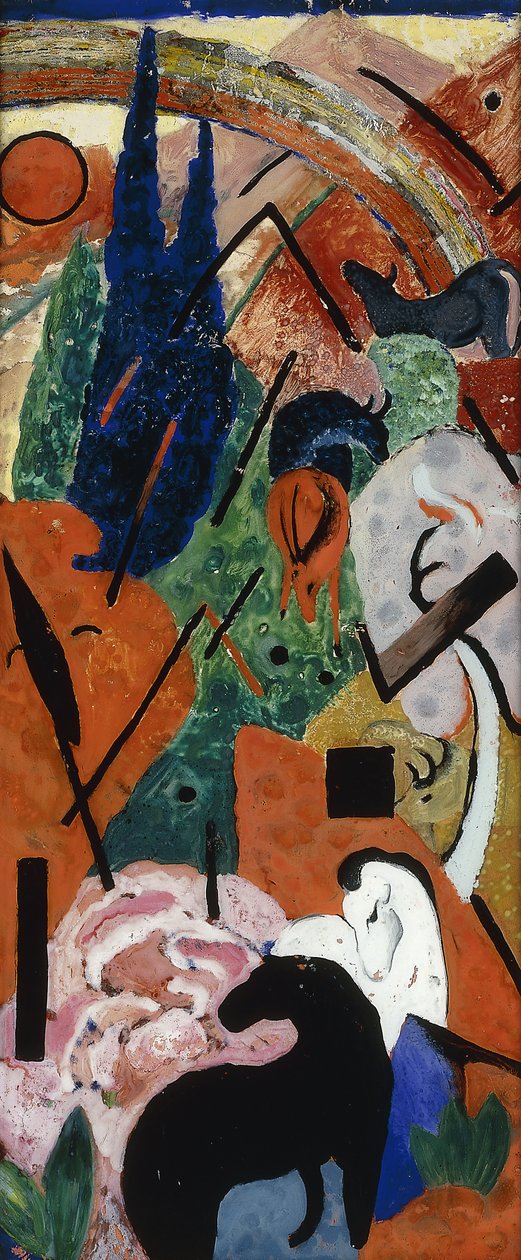 Hayvanlar ve Gökkuşağı ile Peyzaj; Hayvanlar ve Gökkuşağı ile Manzara, 1911 by Franz Marc
