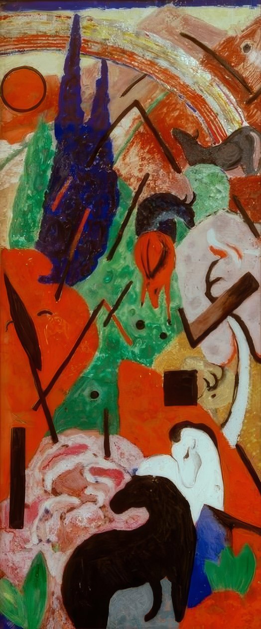 Hayvanlar ve Gökkuşağı ile Manzara by Franz Marc