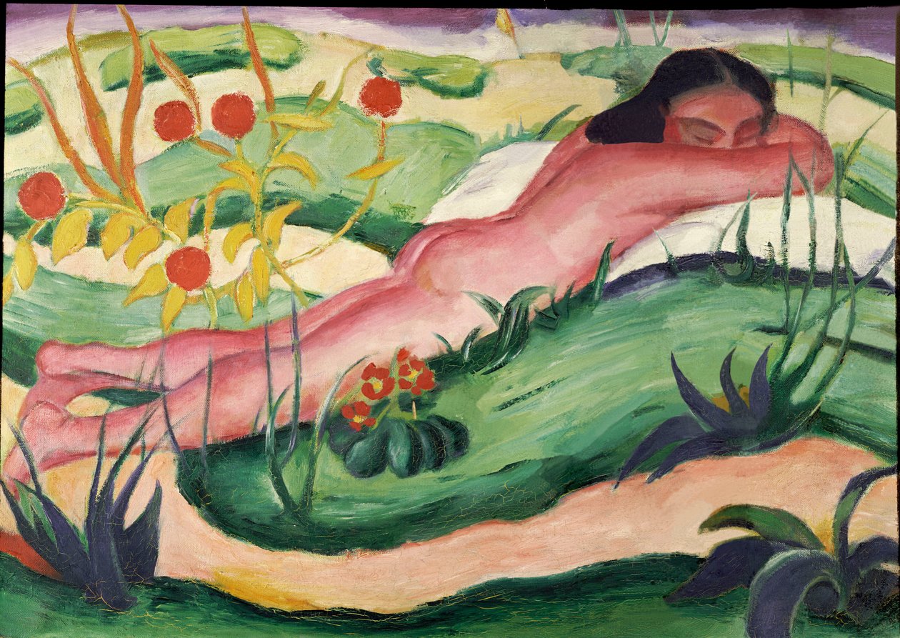 Çiçeklerde Çıplak Yatarken, 1910 by Franz Marc