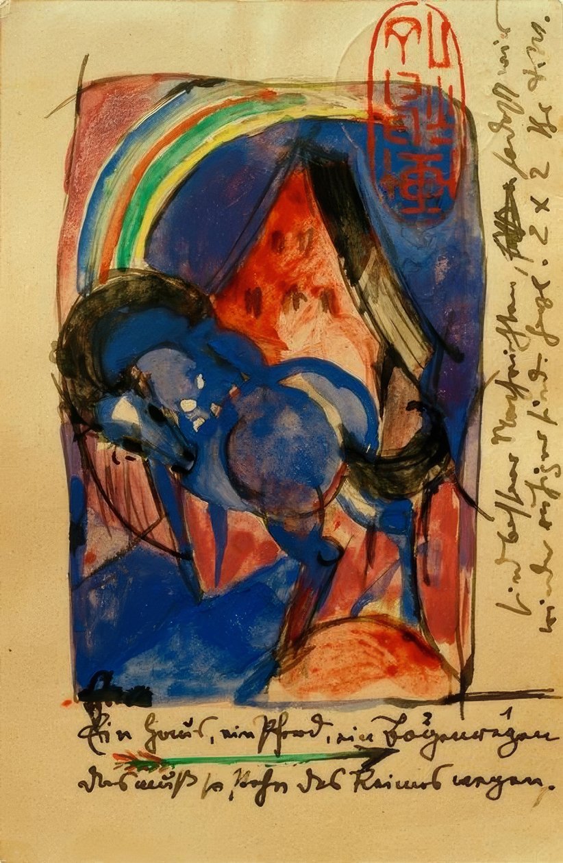 Gökkuşağı ile at ve ev by Franz Marc