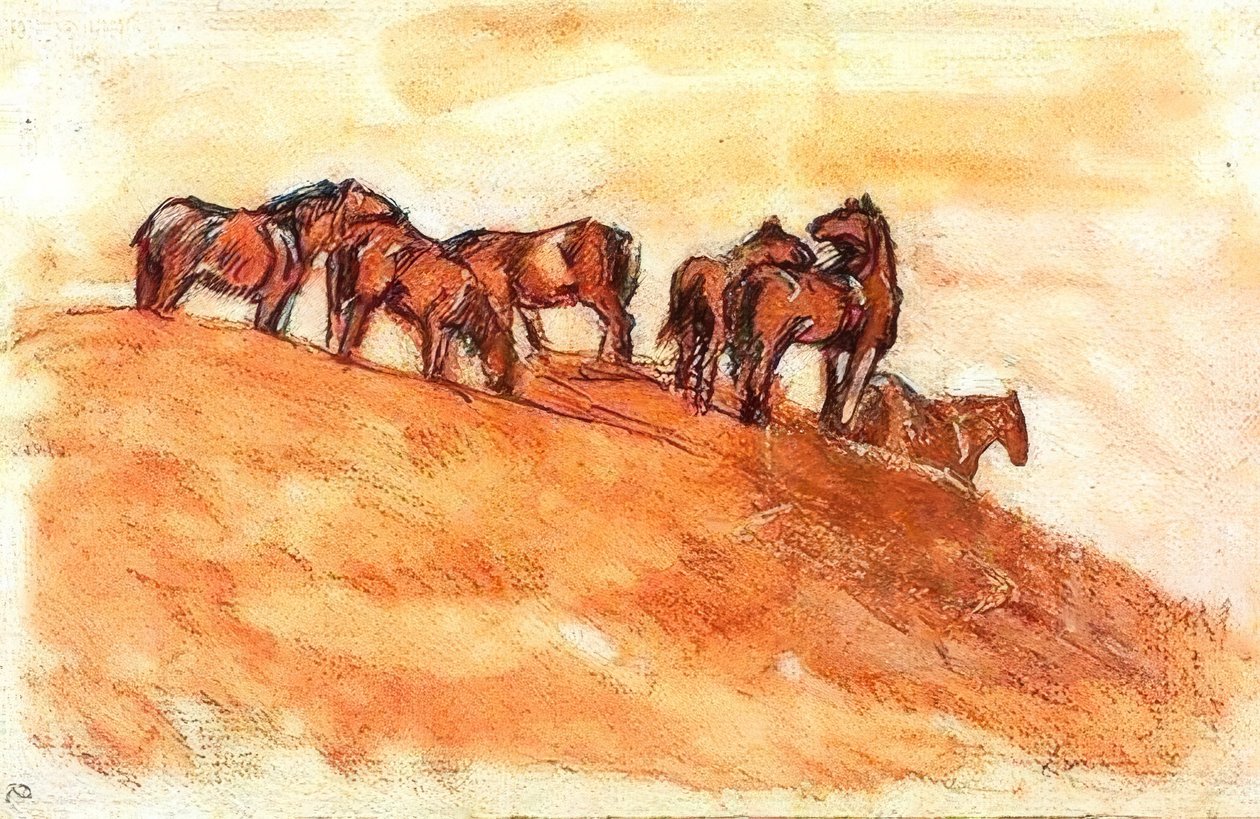 Dağ yüksekliğinde havaya karşı duran atlar by Franz Marc