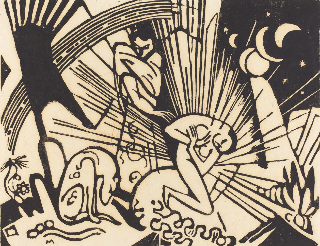 Uzlaşma (Versoehnung), 1912 (Japonya kağıdına siyah gravür) by Franz Marc