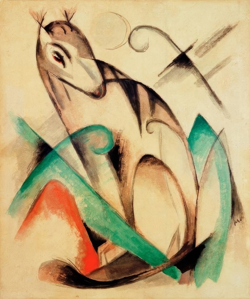Sitzendes Fabeltier by Franz Marc