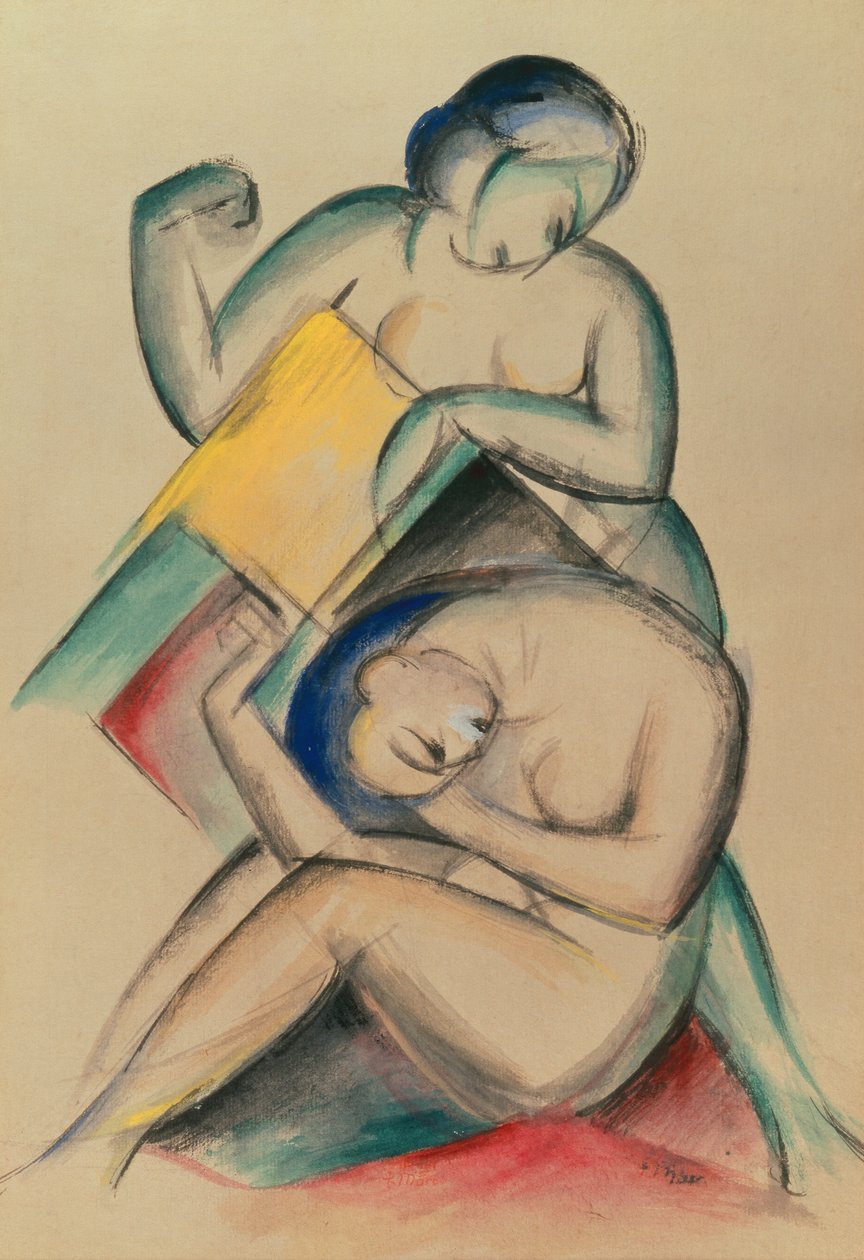 İki Çıplak Kadın, c.1910-15 (kağıt üzerine guaj ve sulu boya) by Franz Marc