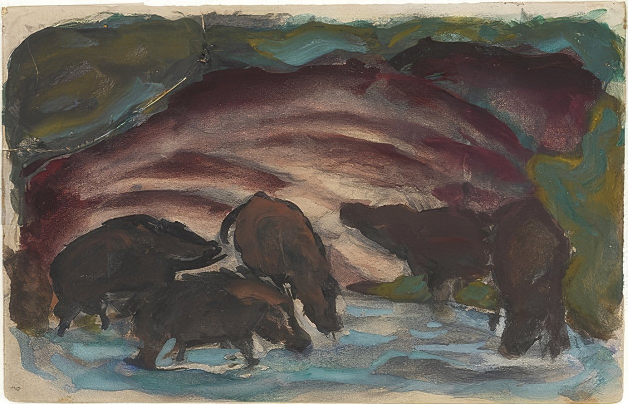 Su kenarındaki yaban domuzları. 1910-11 by Franz Marc