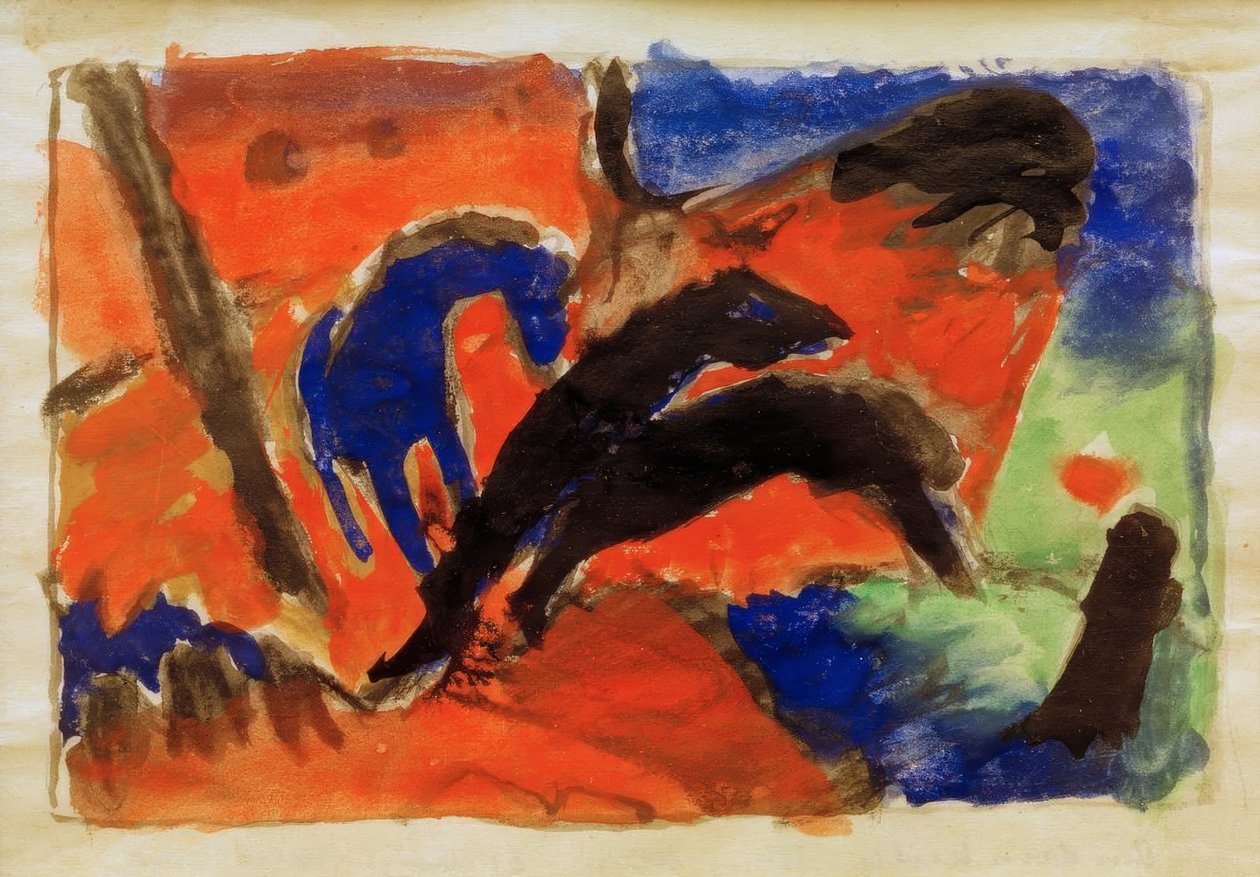 İki at (at atlama) by Franz Marc